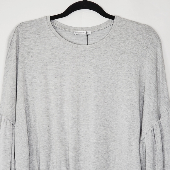 Zara Puff Sleeve Tie Front Sweatshirt Size L Lightweight Cutout Pullover NEW - Picture 3 of 11